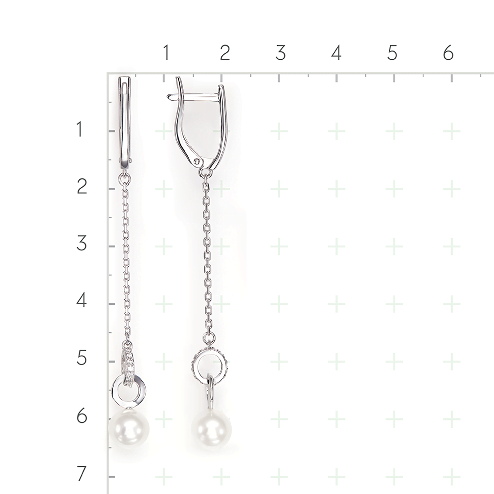 Серебряные серьги с жемчугом, фианитами от интернет магазина JEWELIN