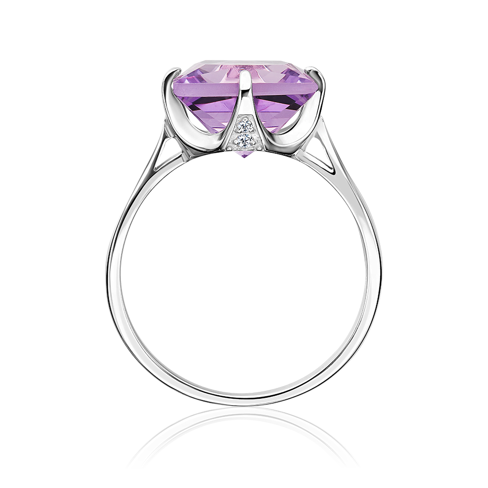 Серебряное кольцо с аметистом, фианитами от интернет магазина JEWELIN