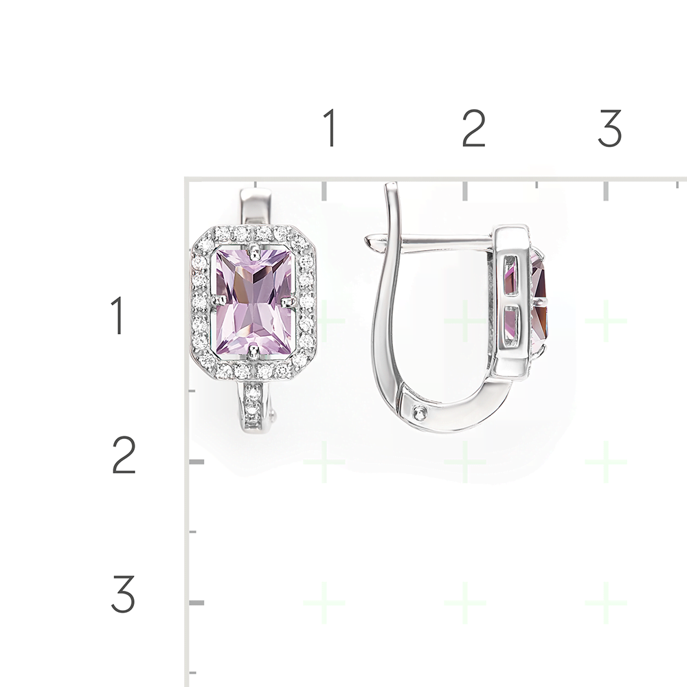 Серебряные серьги с аметистом, фианитами от интернет магазина JEWELIN