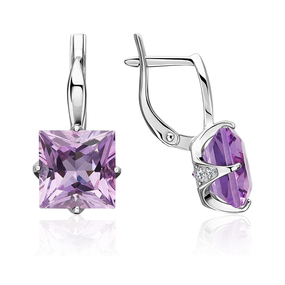 Серебряные серьги с аметистом, фианитами от интернет магазина JEWELIN