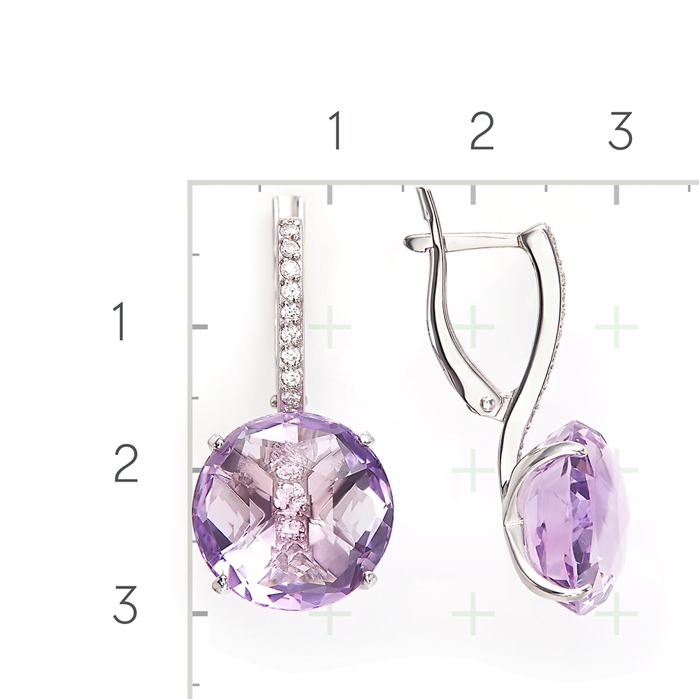 Серебряные серьги с аметистом, фианитами от интернет магазина JEWELIN