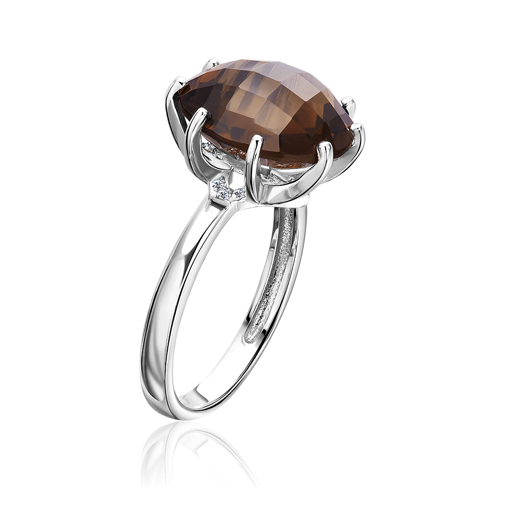 Серебряное кольцо с кварцем, фианитами от интернет магазина JEWELIN