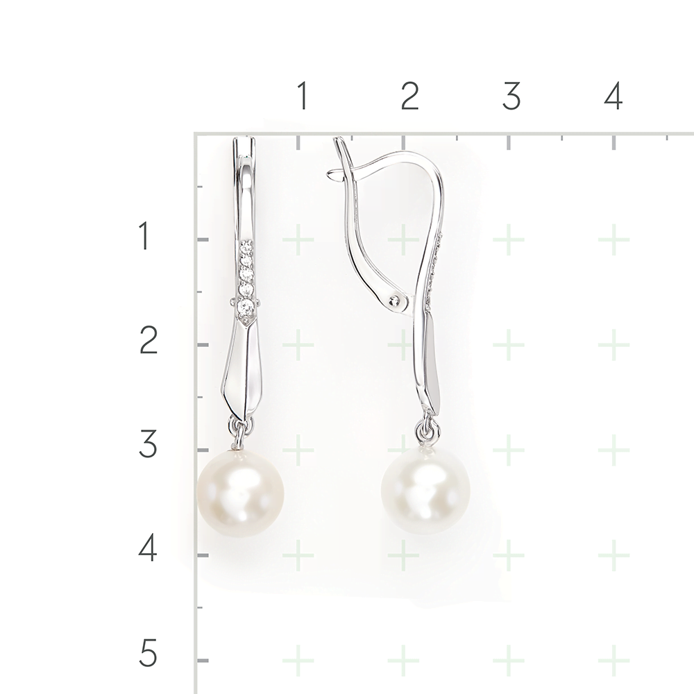 Серебряные серьги с жемчугом, фианитами от интернет магазина JEWELIN
