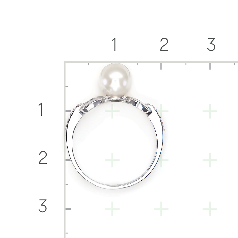 Серебряное кольцо с жемчугом, фианитами от интернет магазина JEWELIN